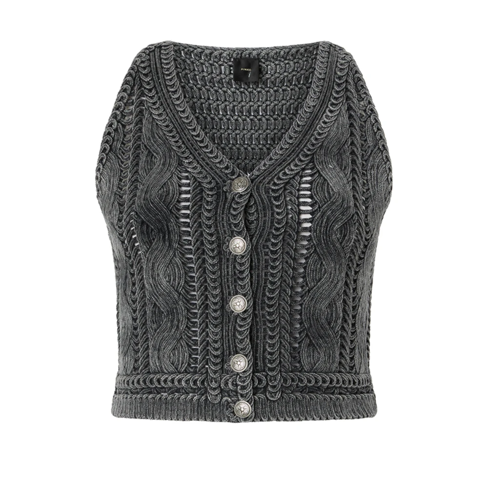 Pinko Women's Gray Cardigans, M, Myrtus Top Fettuccia Ricamata