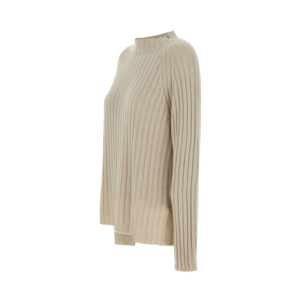 Kaos Beige Wol Kasjmier Trui met Open Rug Beige Dames