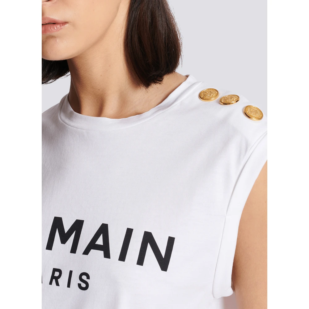 Balmain Katoenen T-shirt met logoprint White Dames