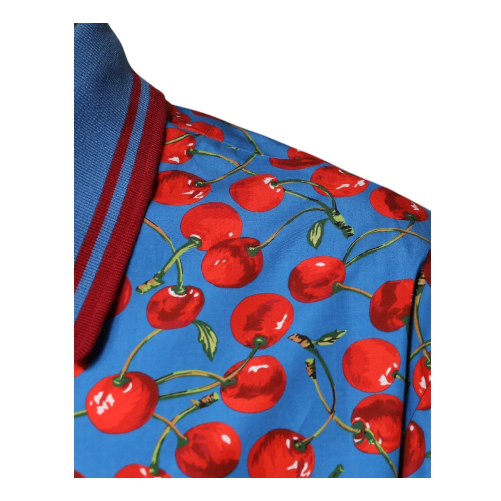 Dolce & Gabbana Kersenprint Polo T-shirt Blauw Rood Multicolor Heren