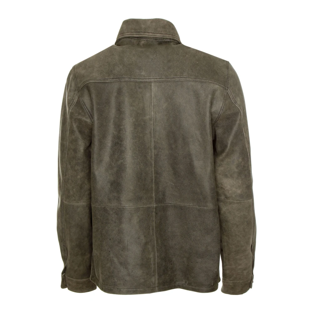 Samsøe Leren Jack Overshirt Klassieke Kraag Gray Heren