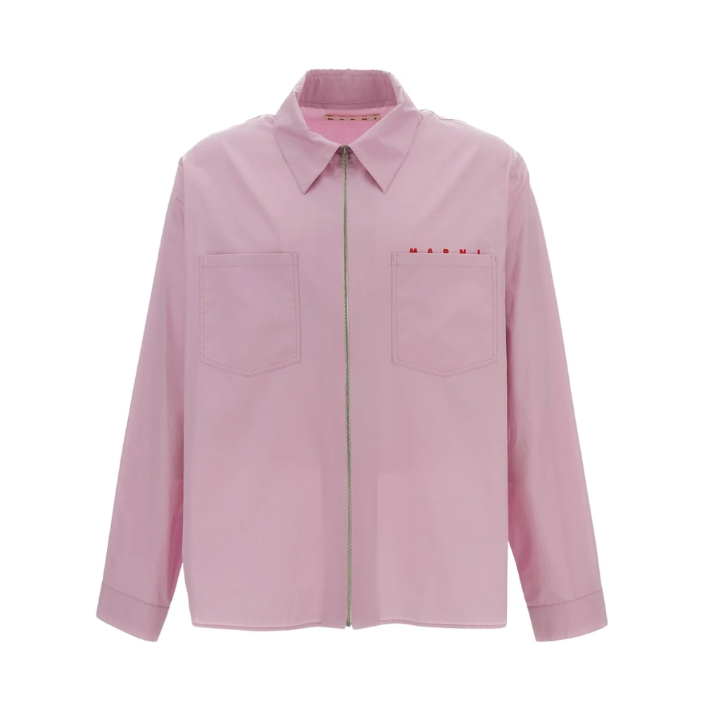 Marni Men's Pink Poplin Zip Shirt