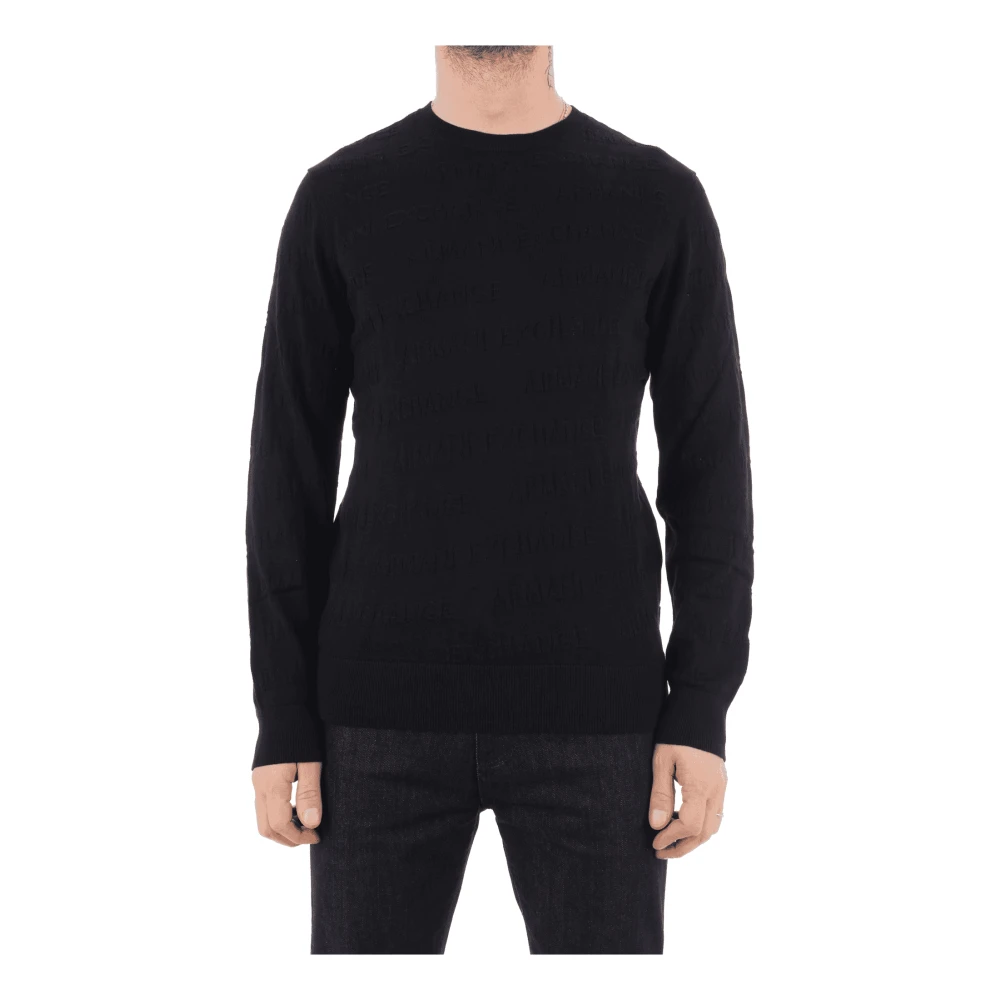 Armani Exchange Men's Black Round-Neck Knitwear,, Cotton Logo Jumper Small