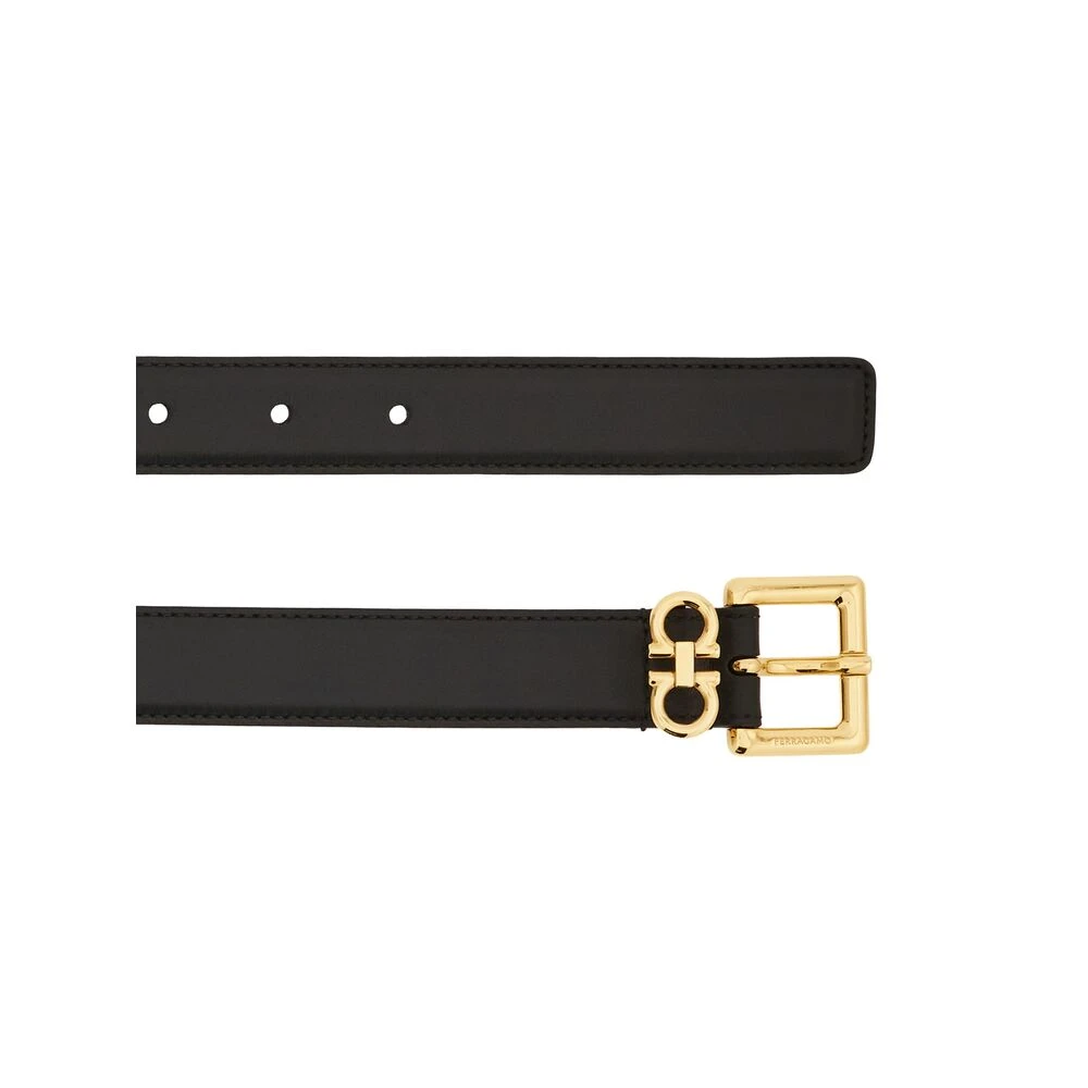 Salvatore Ferragamo Zwarte leren riem met Gancini gesp Black Dames
