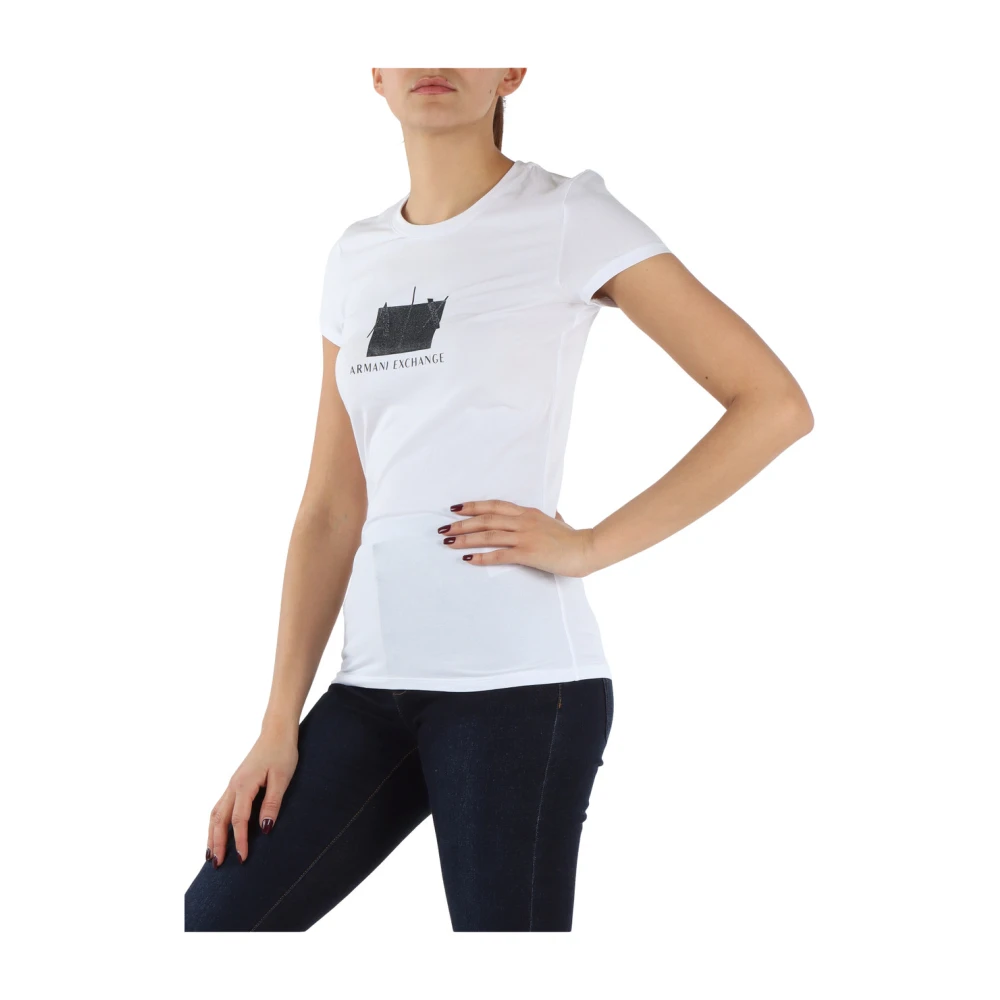 Armani Exchange Slim Fit T-shirt van stretchkatoen met logo print White Dames