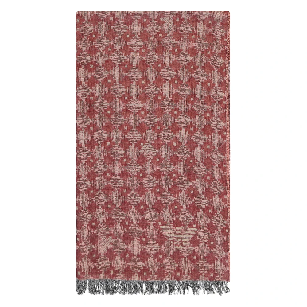 Emporio Armani Jacquard motief Katoenen Sjaal met Rafelranden Red Heren