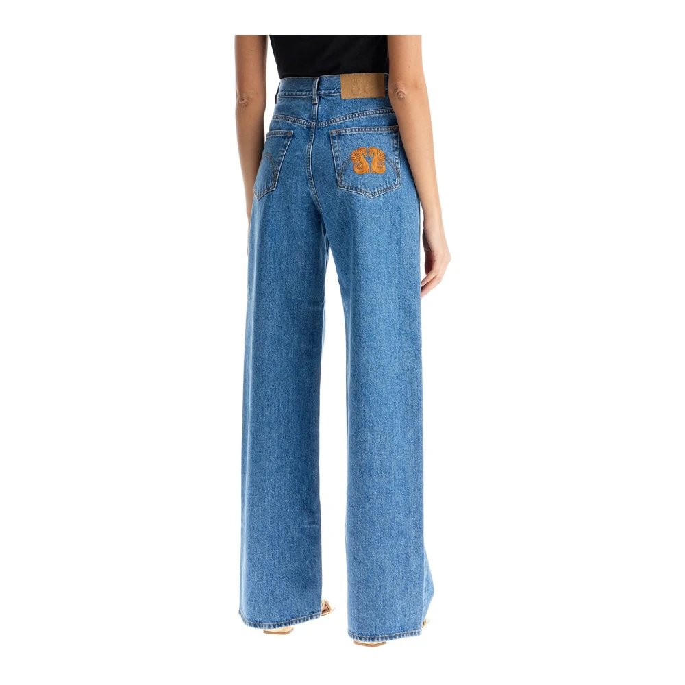 Blazé Milano Blauwe Katoenen Jeans met Oranje Borduursel Blue Dames