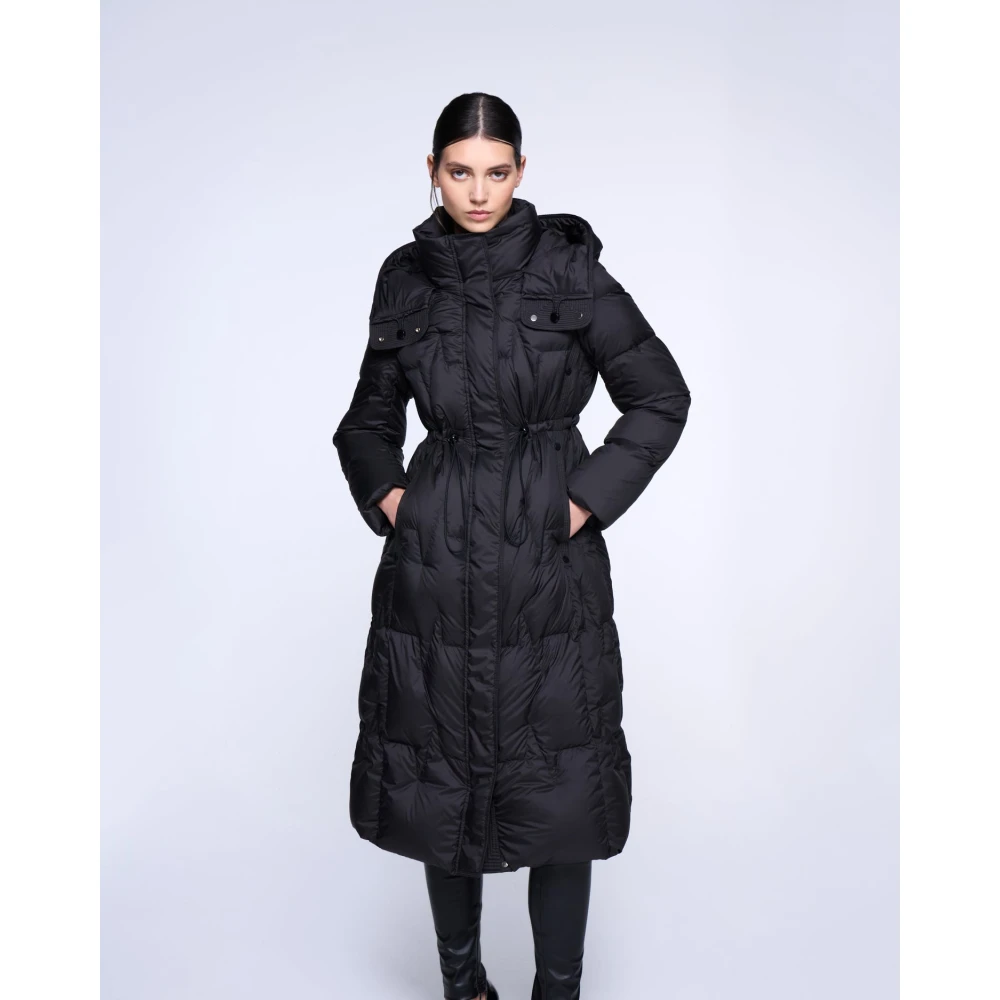 Silvian Heach Lang gewatteerd pufferjack met capuchon Black Dames