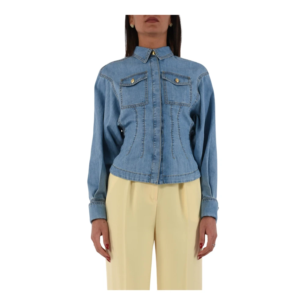 Elisabetta Franchi Denim blouse met peplum Blue Dames