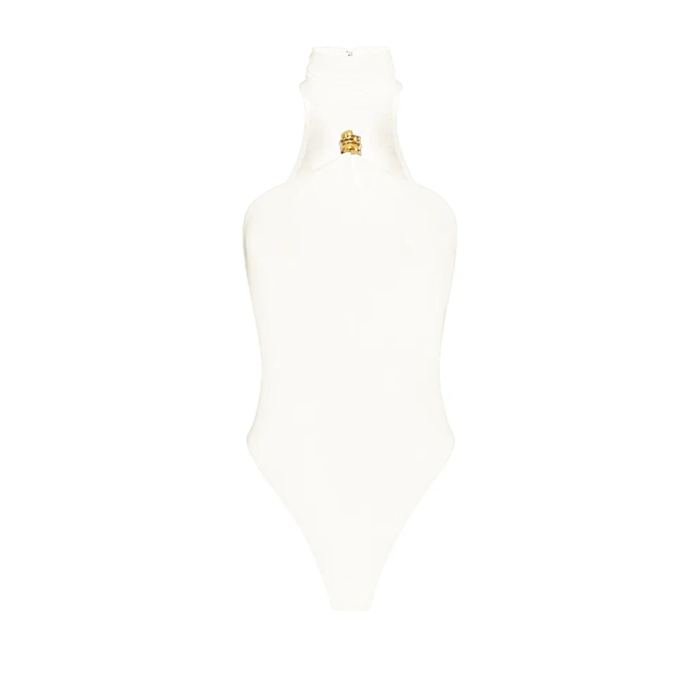 Elisabetta Franchi Women's White Full-Body, Xs, Crêpe Jersey Bodysuit With Jewel Detail