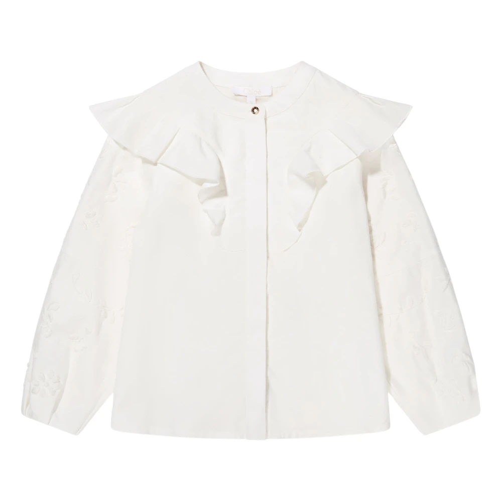Chloé Women's Beige Embroidered Ruffle Blouse