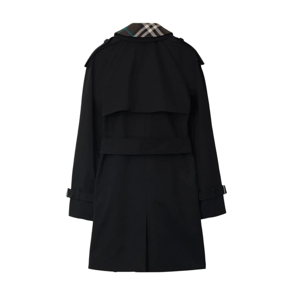 Burberry Zwarte Katoenen Trenchcoat met Ruitpatroon Black Dames