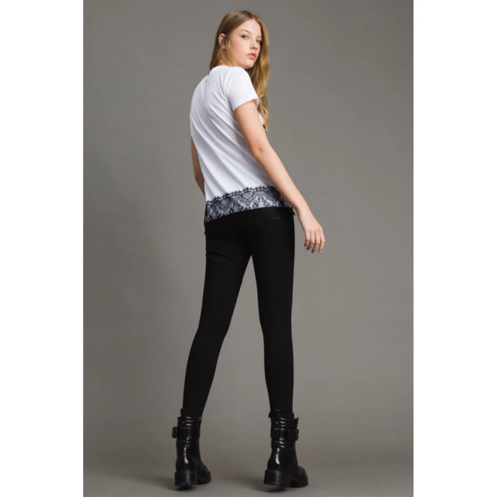 Twinset Geribbelde Leggings met Zijrits Black Dames