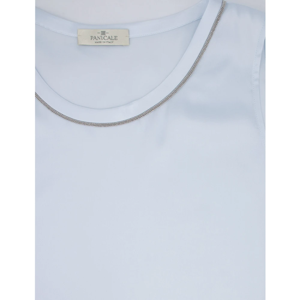 Panicale Zijden Crew Neck Top met Luminous Details Blue Dames