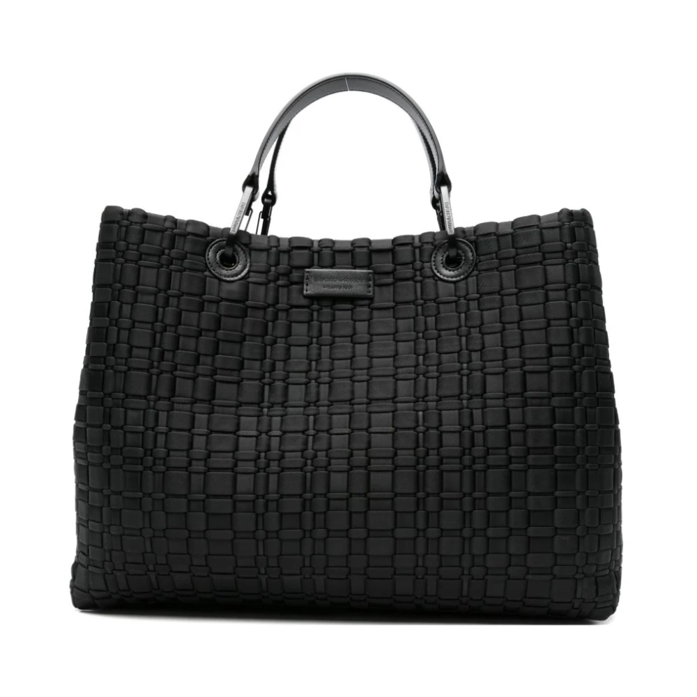 Emporio Armani Women's Black Shopping Bags, One Size, Woven Top-Handle Tote Bag