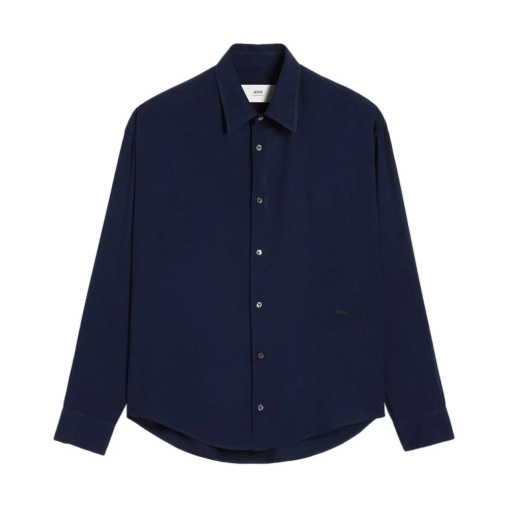 Ami Paris Navy Blue Boxy Fit Shirt Blue Heren