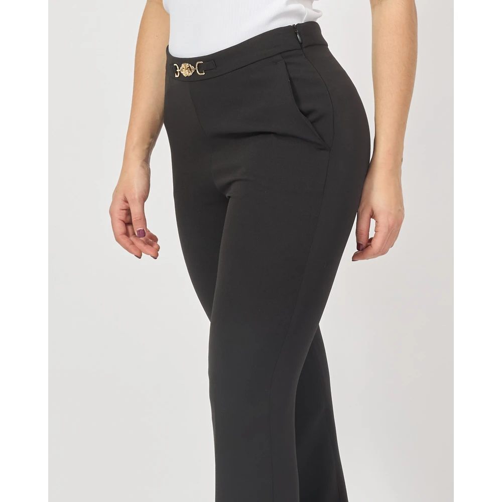 Gaëlle Paris Zwarte broek met rechte pijpen en gouden taille-accessoire Black Dames
