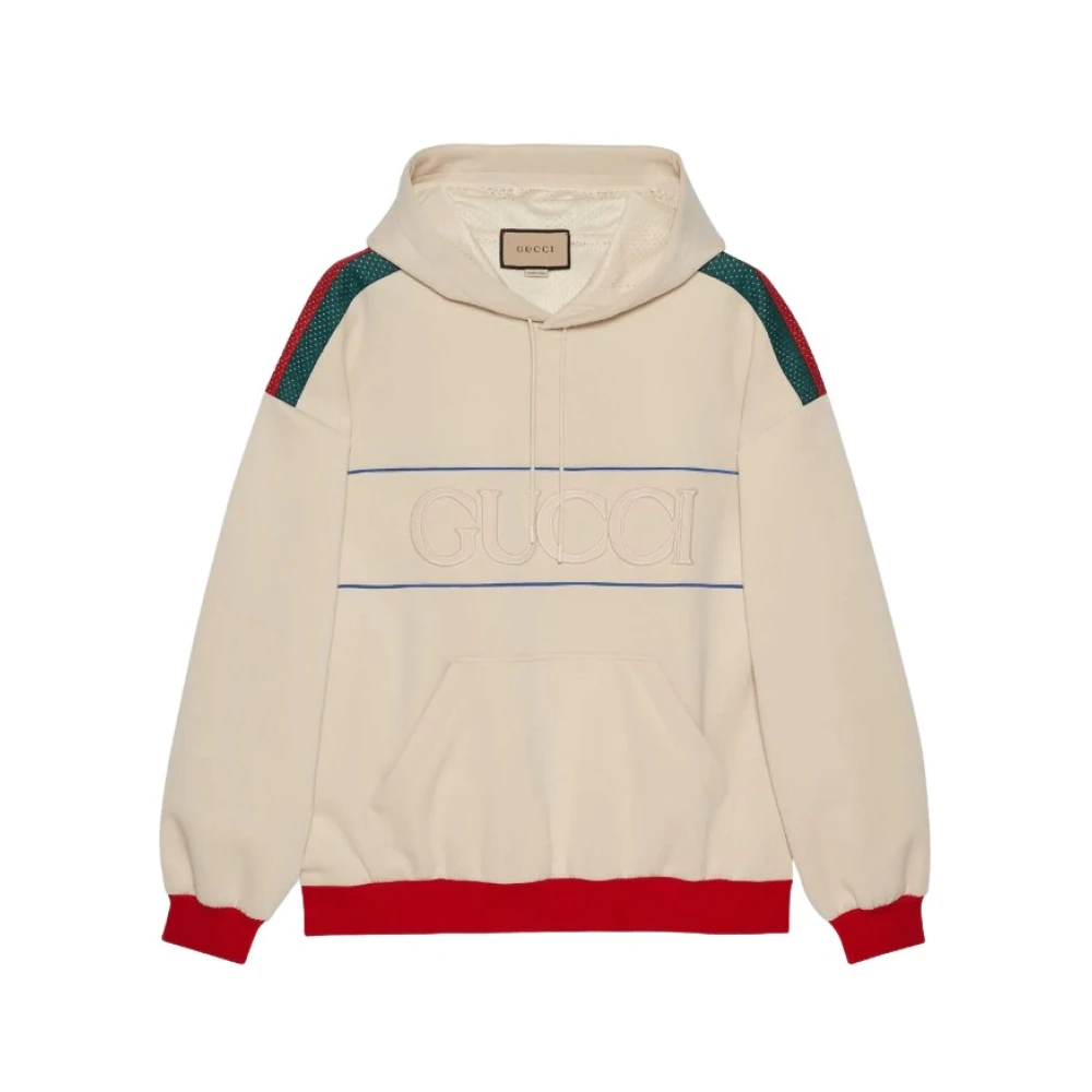 Gucci Web-stripe logo-gegraveerde hoodie Beige Heren