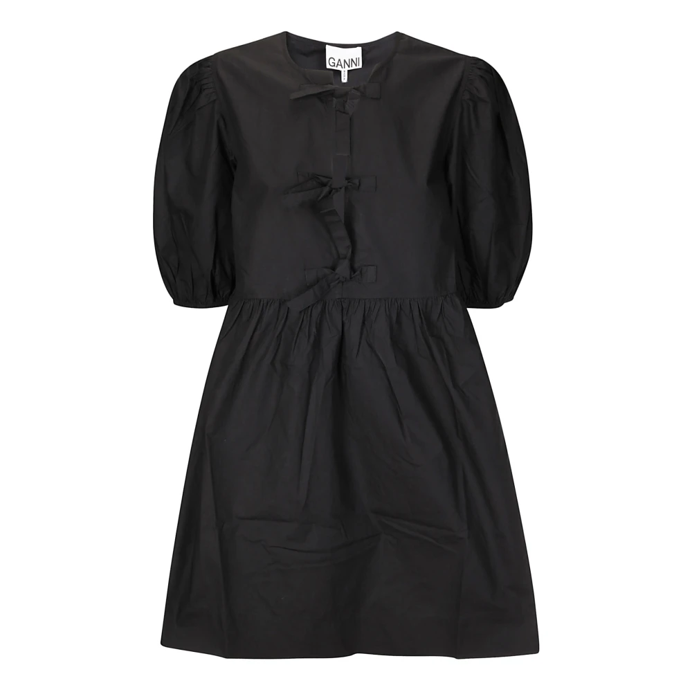 Ganni Poplin Tie String Mini Jurk Black Dames