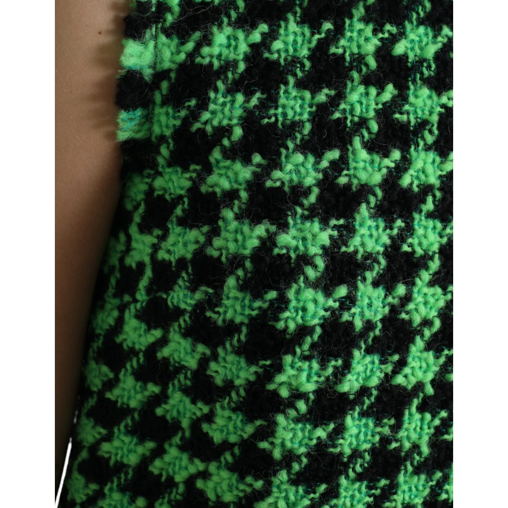 Dolce & Gabbana Elegante Gebreide Minijurk met Houndstooth Patroon Green Dames