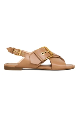 Sandalo Flat Pelle Cocoa Fibbia