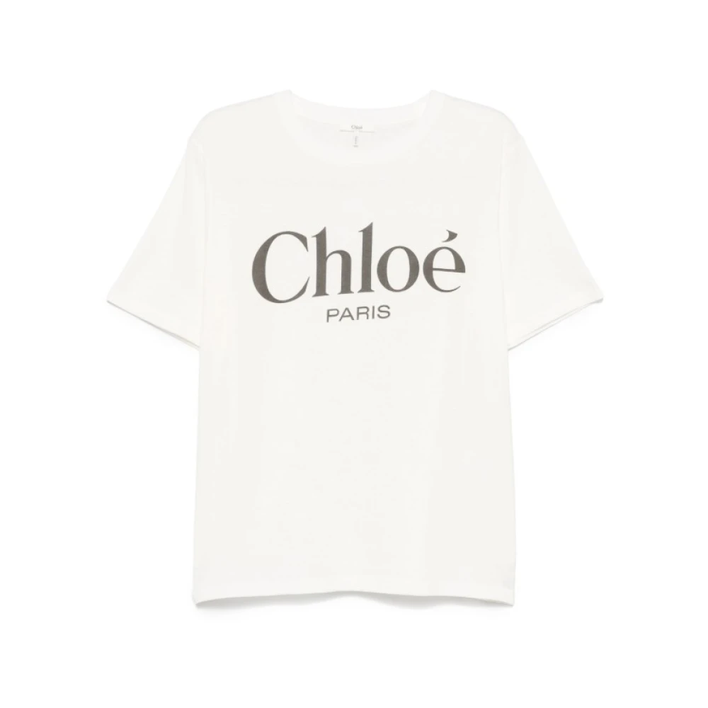 Chloé Logo Print T-Shirt Wit Korte Mouw White Dames