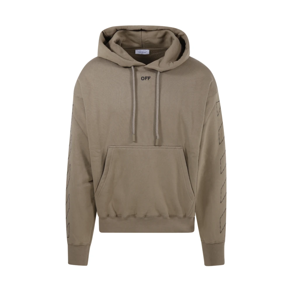 Off White Men's Beige Hoodies, S, Off Stitch Skate Hoodie