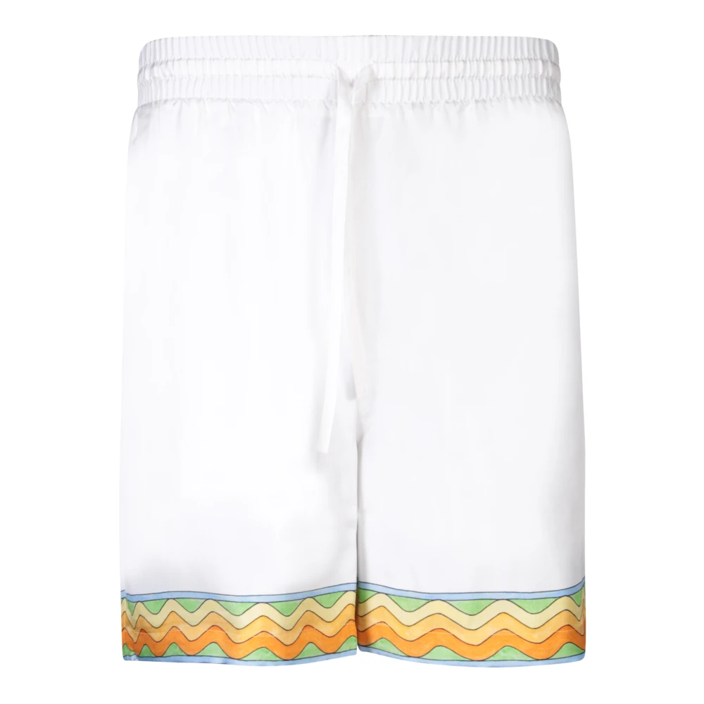 Casablanca Zijden shorts met trekkoord en contrastdetails White Heren