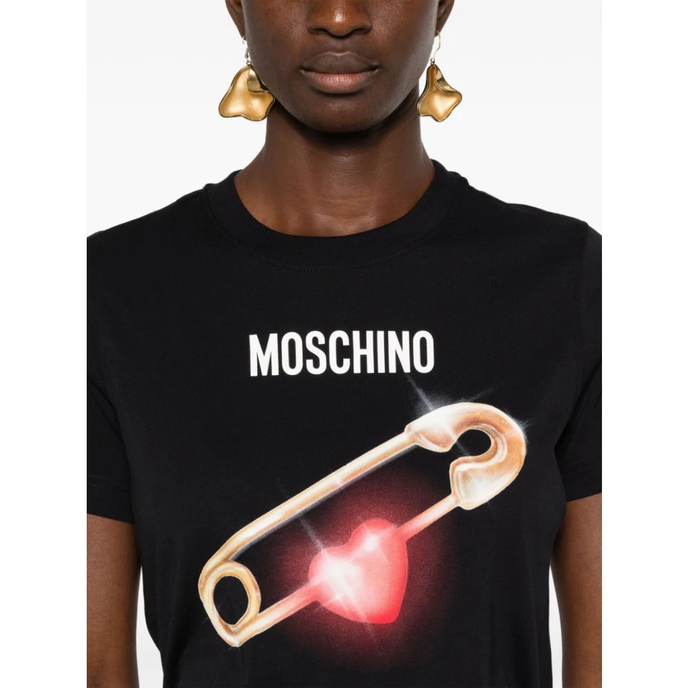 Moschino Zwart Logo Print Crewneck T-shirt Black Dames