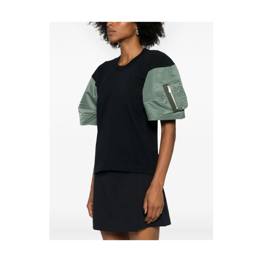 Sacai Gepaneelde Twee-Tint Ronde Hals T-shirt Blue Dames