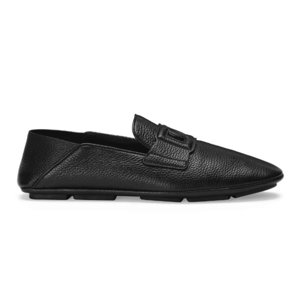 Dolce & Gabbana Men's Black Logo-Appliqué Leather Loafers