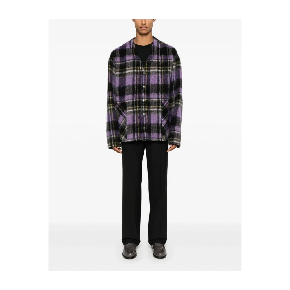 Palm Angels Paarse Geruite Overshirt Jas Purple Heren