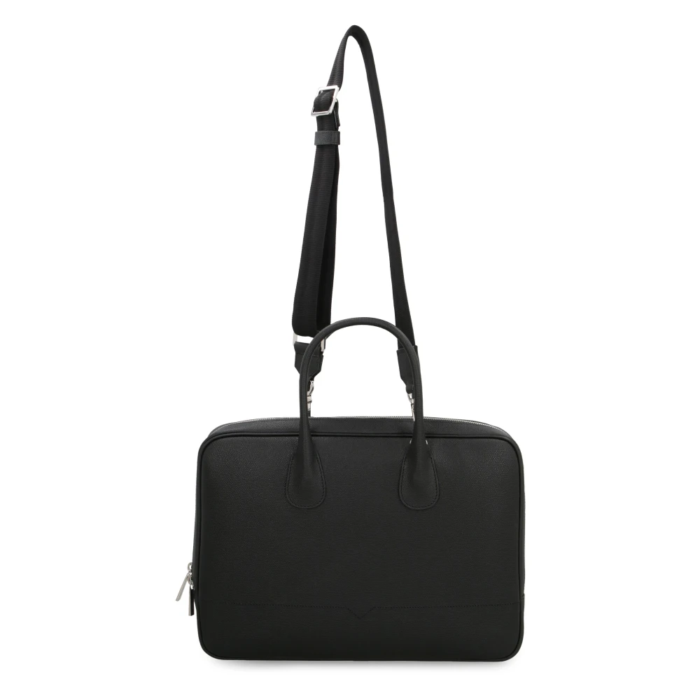 Valextra Leren Aktetas met Tweewegrits Black Heren