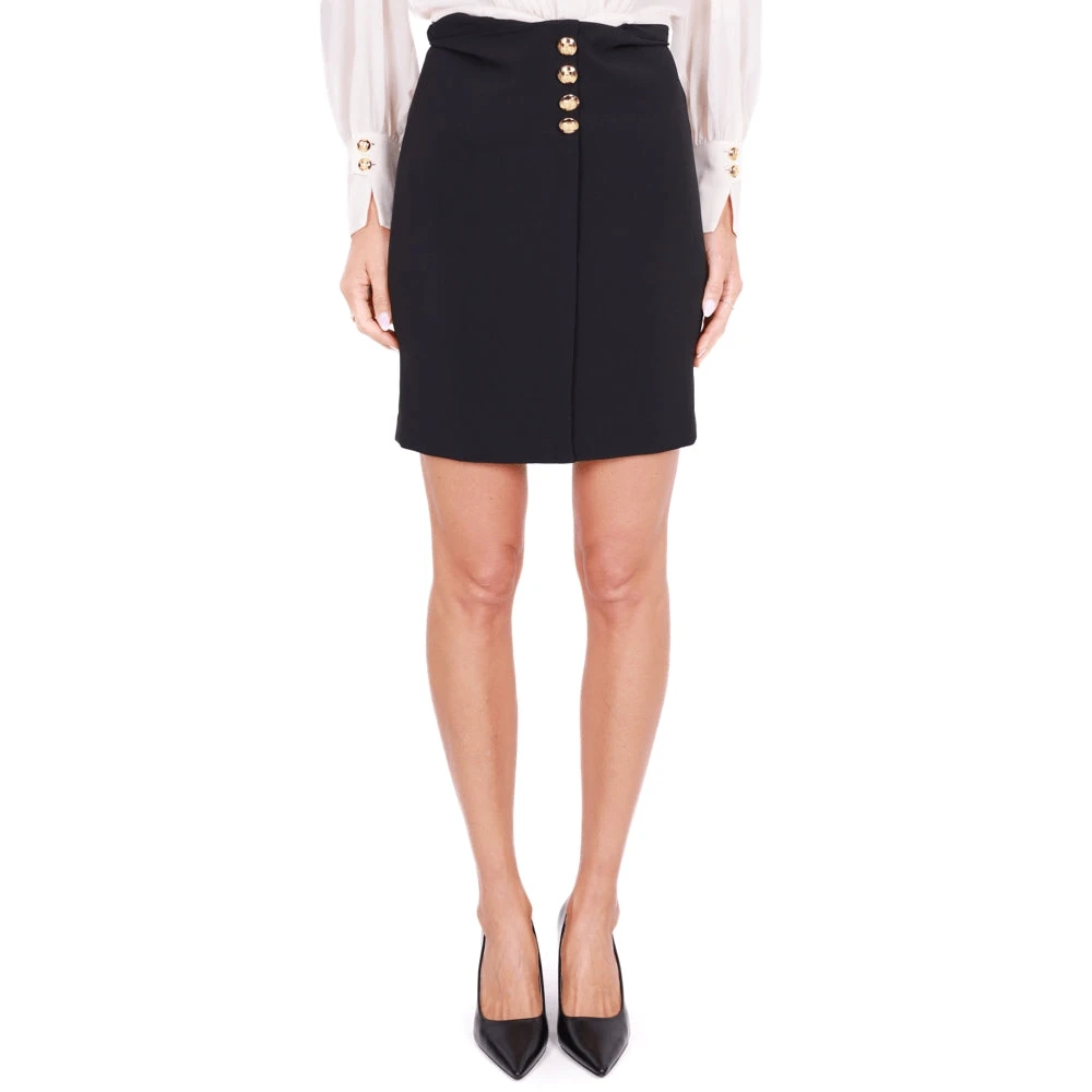 Elisabetta Franchi Korte jurk in zwart crêpe en georgette Black Dames