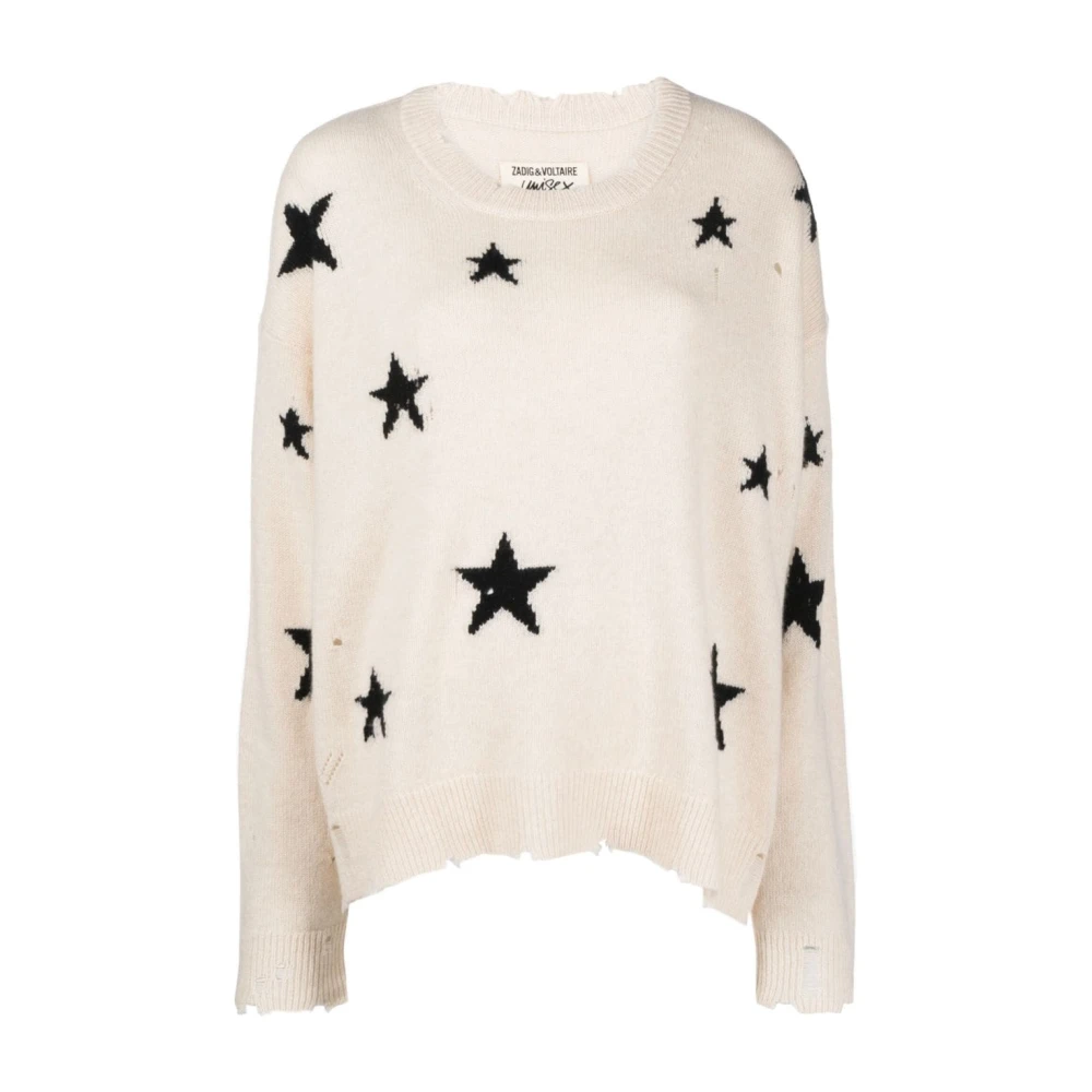 Zadig & Voltaire 100 Sugar Markus WS Stars Destroy Gebreide Trui Beige Dames