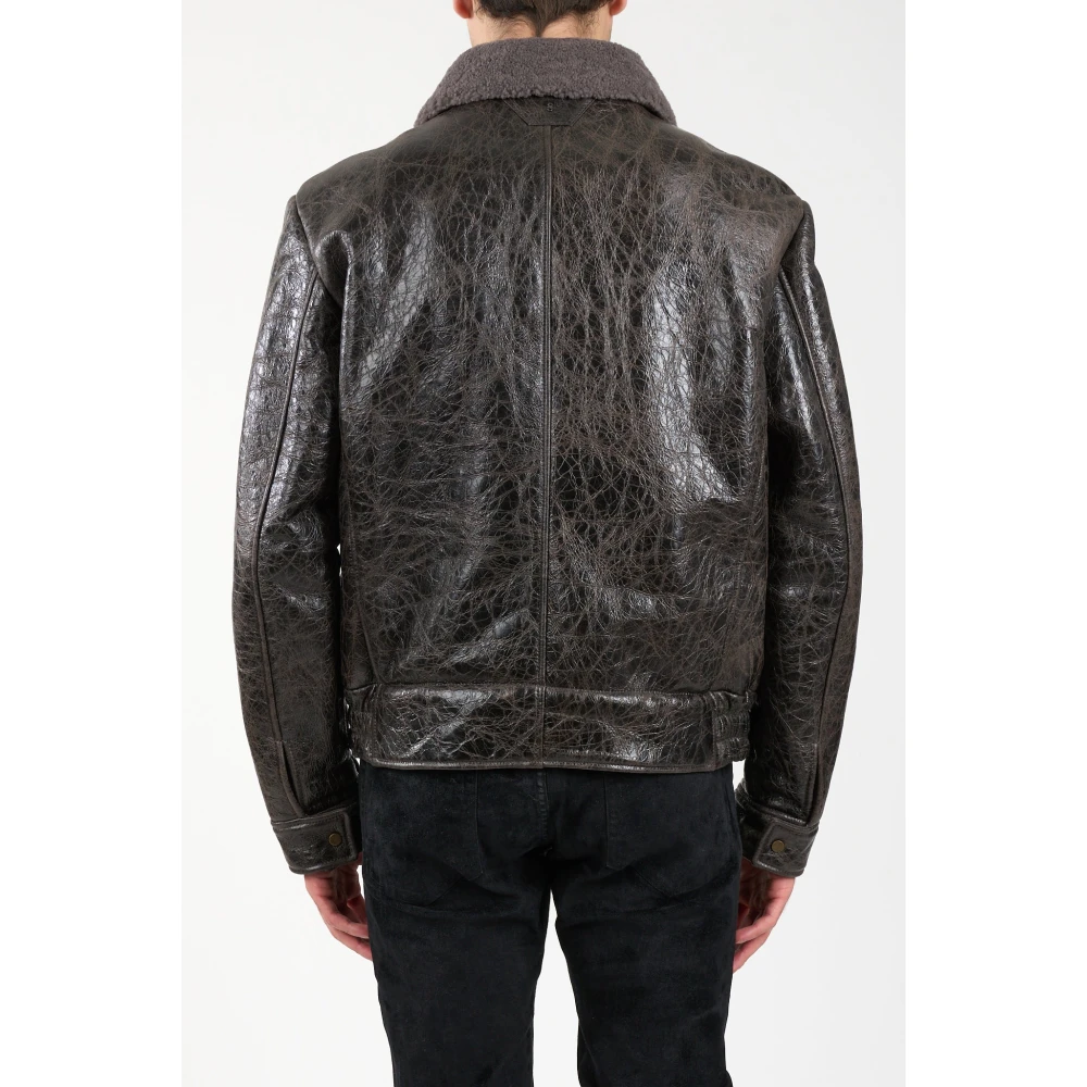 Salvatore Santoro Shearling Leren Jas met Ritssluiting Gray Heren
