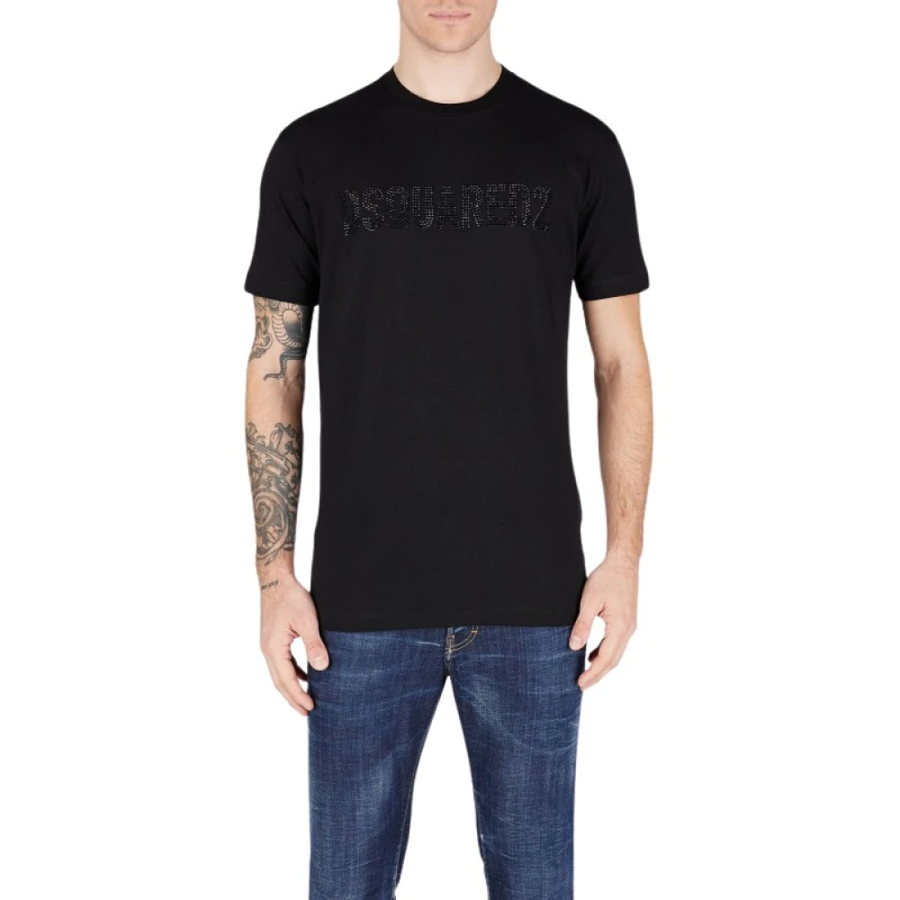 Dsquared2 Rhinestone Logo Katoenen T-Shirt Black Heren
