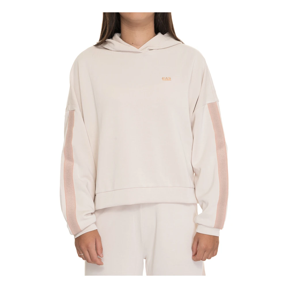 Emporio Armani EA7 Hoodie Zijstreep Sweat Tracksuit Beige Dames