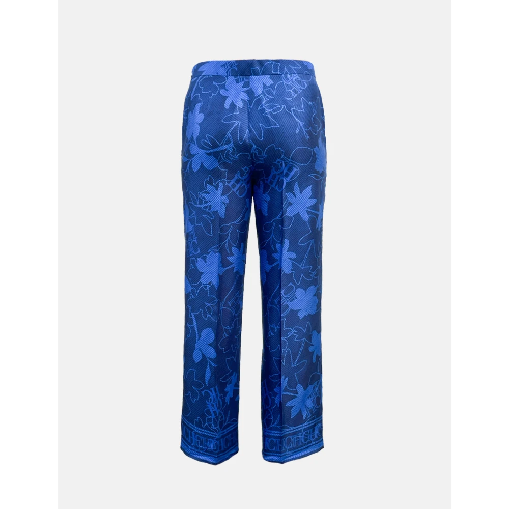 Carolina Herrera Bloemen zijden rechte broek blauw Blue Dames