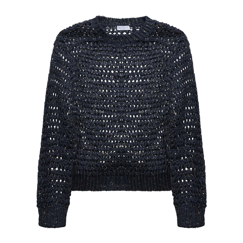 BRUNELLO CUCINELLI Blauwe Pailletten Gebreide Trui Blue Dames