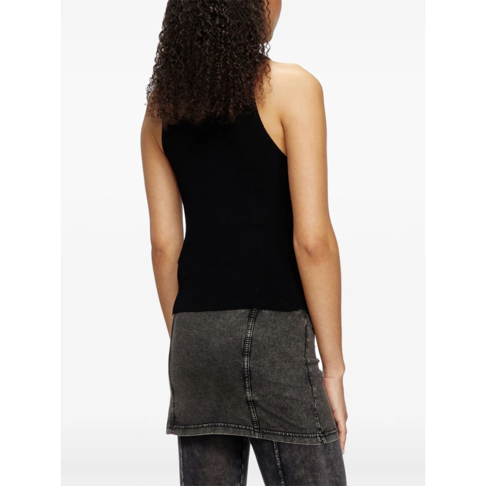 Diesel Zwart Geribbeld Sweatshirt met Ronde Hals Black Dames