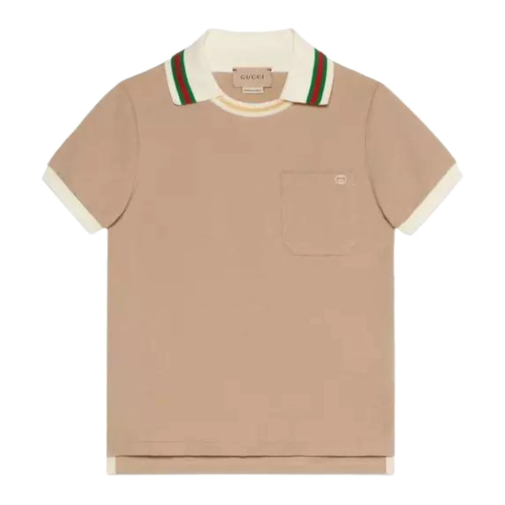 Gucci Beige Polo med Web Stripes Beige, Pojke