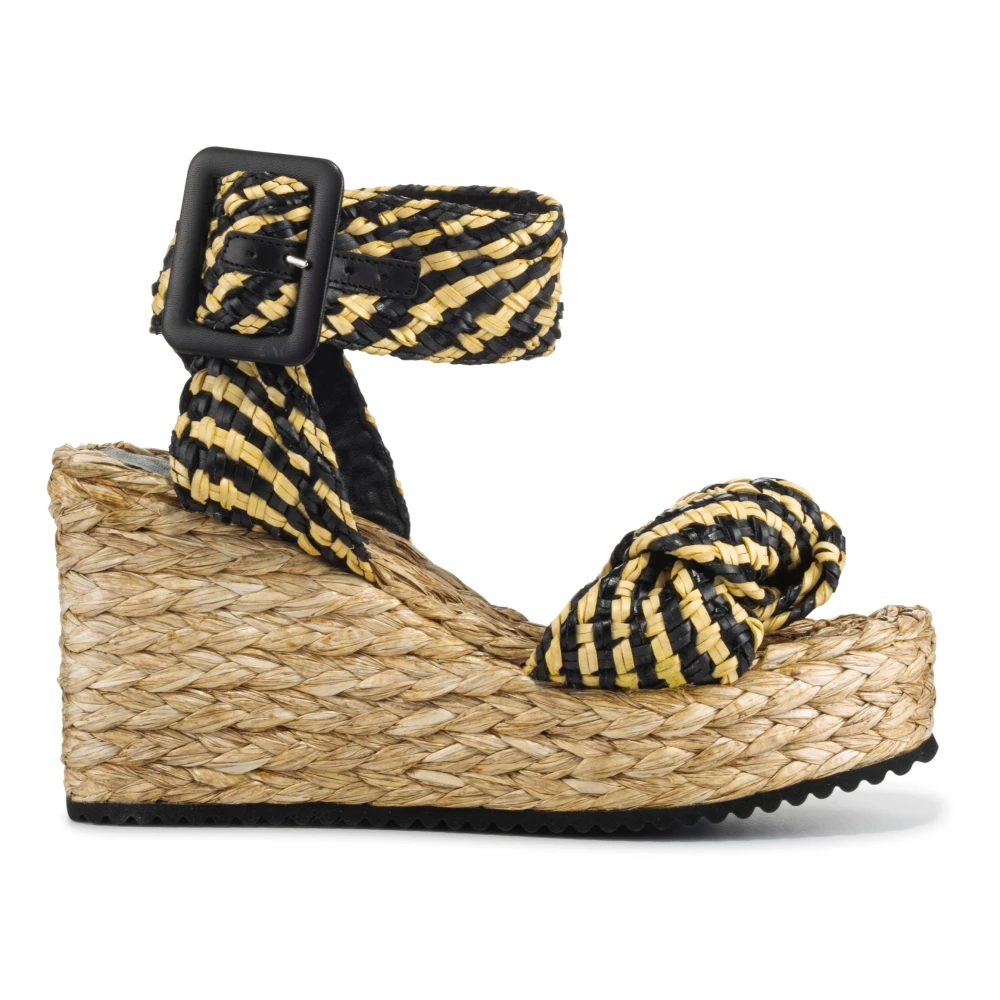 Dodo BAR OR Senap & Svart Raffia Kil Sandal Yellow, Dam