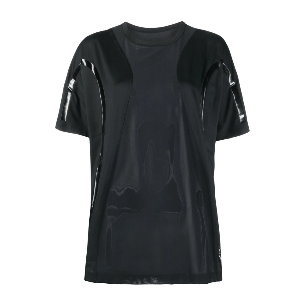 Adidas by stella mccartney Zwarte Doorschijnende Top met Logo Print Black Dames