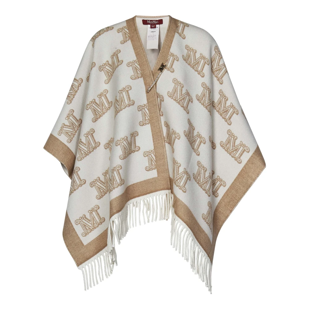 Max Mara Witte Wol Jacquard Poncho Buitenkleding Multicolor Dames