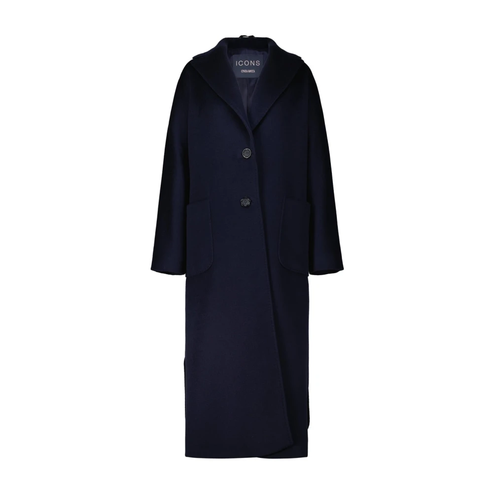 Cinzia Rocca Oversized Wollen Jas met Modern Design Blue Dames