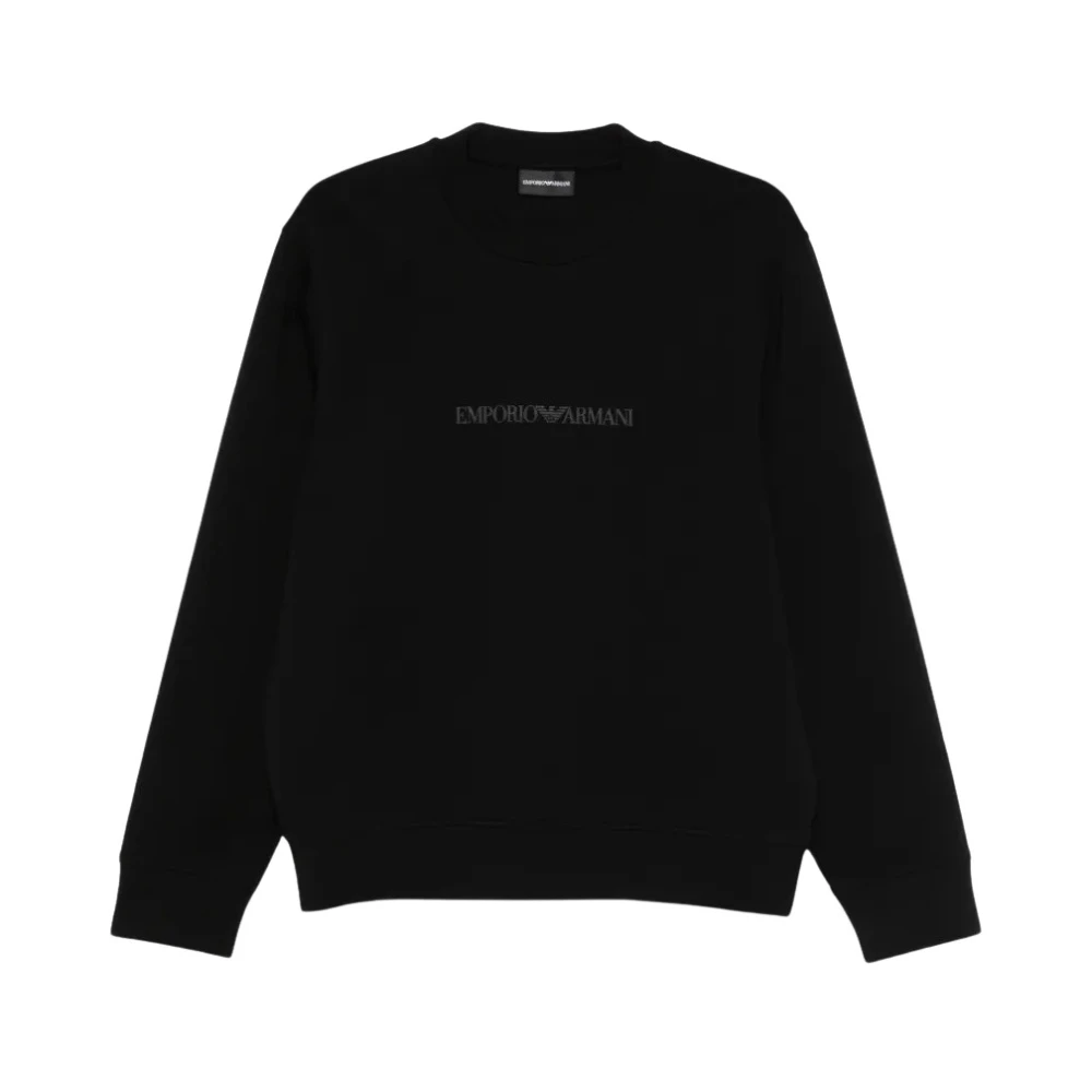 Emporio Armani Men's Black Double Jersey Sweatshirt With Logo Print