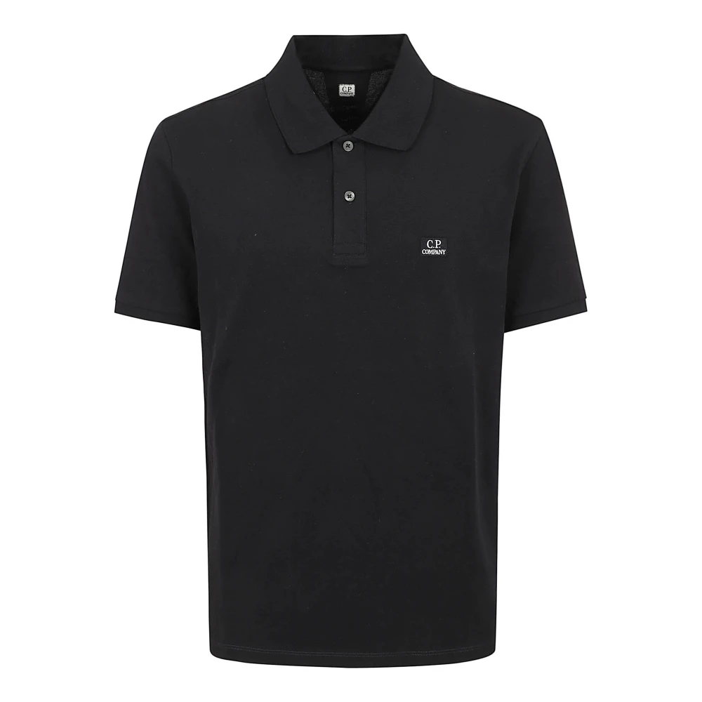 C.p. Company Men's Black Polo Shirts, S, Stretch Piquet Short Sleeve Polo