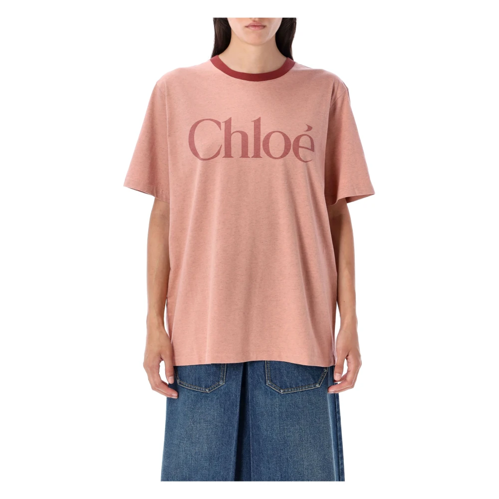 Chloé Vrouw Roze Tops Dames, Xs, Katoen, Over Tee Logo