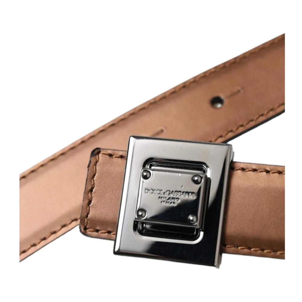 Dolce & Gabbana Bronzen Leren Vierkante Metalen Riem Brown Dames